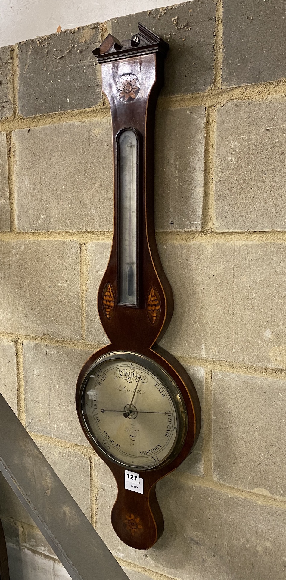 A Carletti George III inlaid mahogany wheel barometer, height 98cm